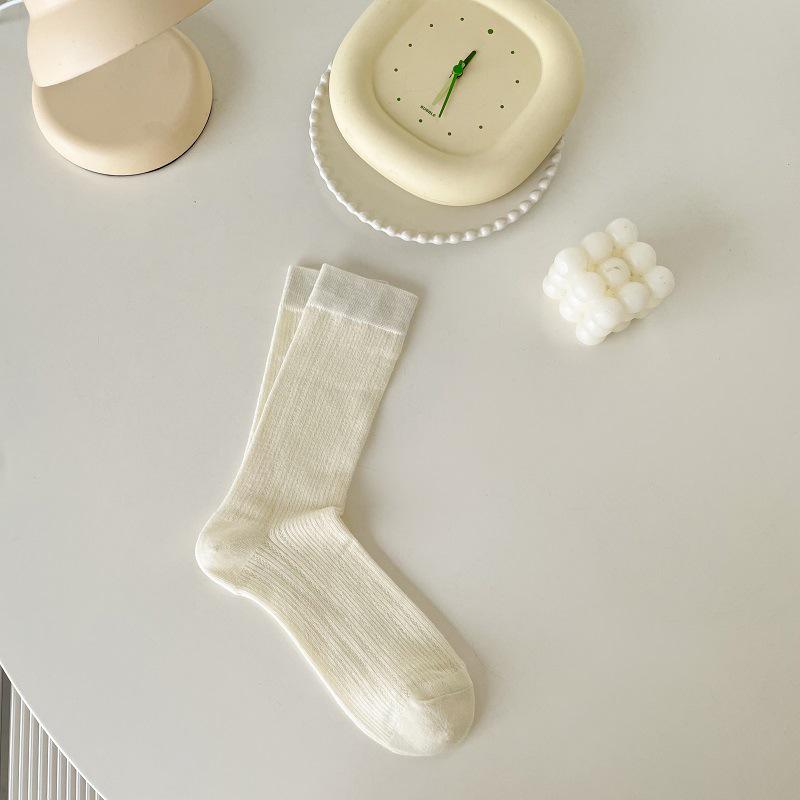 Women s White Ballet-Style Mesh Mid-Calf Socks: Breathable and Versatile for Spring and Summer. One Size кремовый