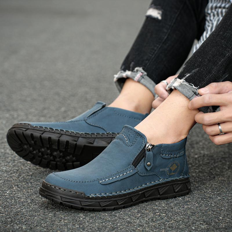 Handmade Split Leather Boots Men Shoes Comfortable Ankle Boots For Men Casual Shoes Large Size Tooling Shoes