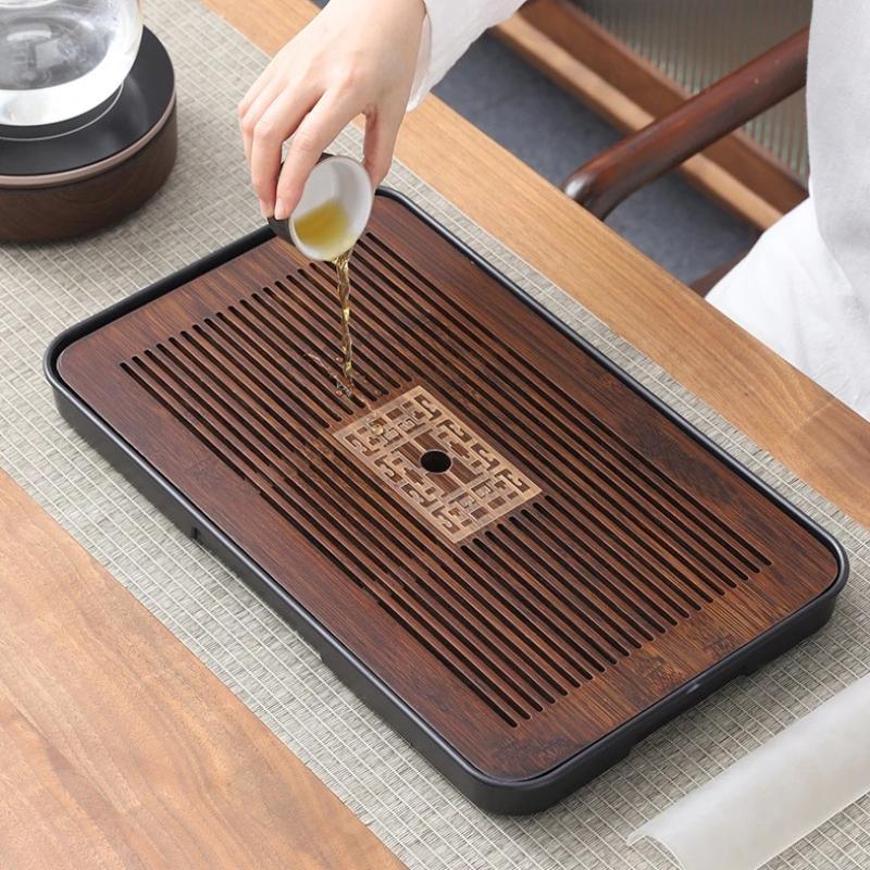 Tea Tray Tea Set Kung Fu Tea Set Carved Table Drawer-Style Storage & Draining Tea Tray Vintage Home Decor
