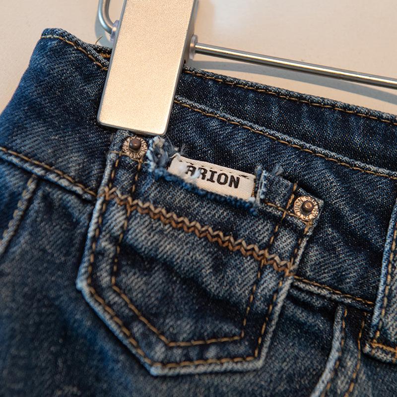 Women's High Waist Cuffed Slim Fit Straight Leg Retro Blue Jeans, Spring/Autumn 2025 Collection