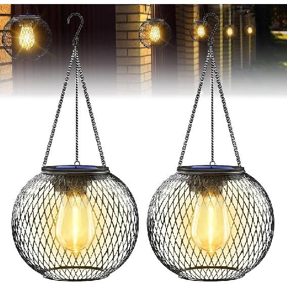 Waterproof Outdoor Solar Hanging Light,Upgraded Metal Hanging Solar Lights Lantens for Outside Decorative Lanterns for Garden Yard Patio