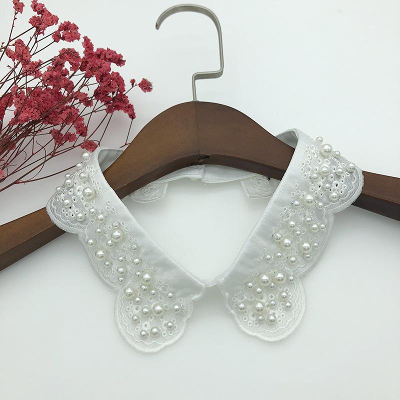 Women Pearl Fake Collar Retro Lace Beaded Collar Choker Necklace Party Bride Clothing Accessories Sweet Detachable False Collar