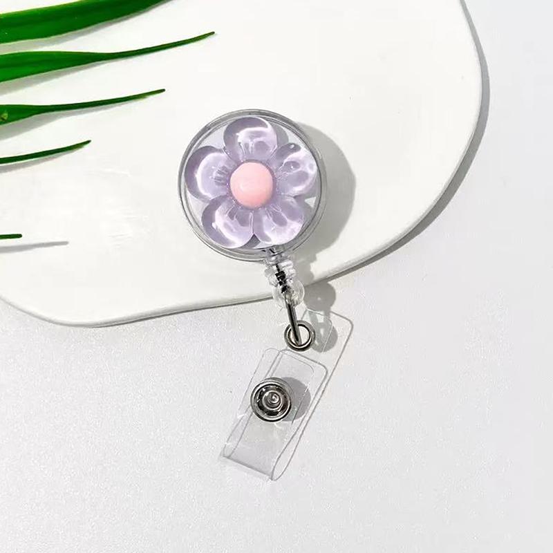 

Cute Transparent Floral Badge Reel For Women Retractable Worker Id Card Pull Buckle Doctore Nurse Id Card Badge Holder Clip фиолетовый