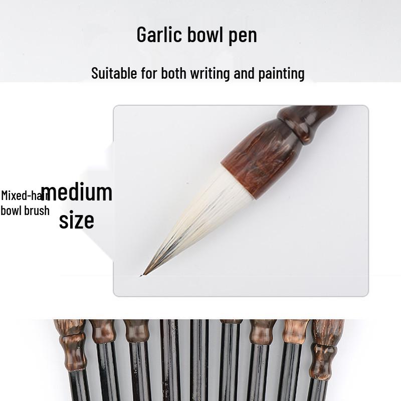 Mixed Hair Chinese Painting and Calligraphy Brush Set: Garlic Head Brush with Sheep and Wolf Hair—Large, Medium, Small for Peony and Plum Painting.
