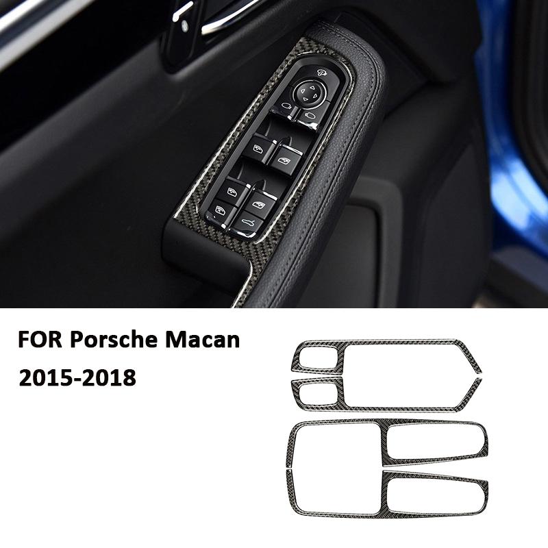 

For Porsche Macan 2015-2018 Carbon Fiber Roadster Power Window Lifter Switch Buttons Control Panel Trim Frame Decoration Sticker чорний