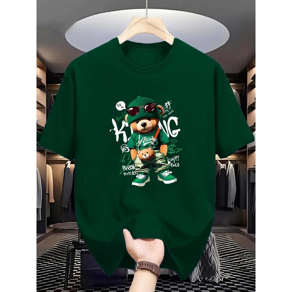 

Men s Summer 100 Cotton Fashionable Casual Loose Large Geometric Bear Pattern Printed Sports Round Neck Short Sleeve T-shirt Top XL