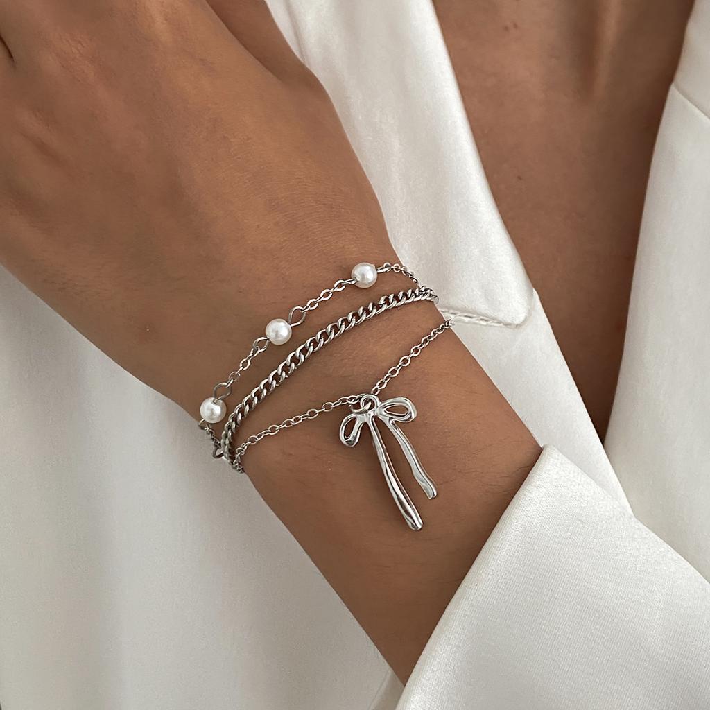 PuRui Fashion 4 Styles copper Color Double Layer Adjustable Bracelet for Women Hollow Out Bowknot Heart Star Pendant Zircon