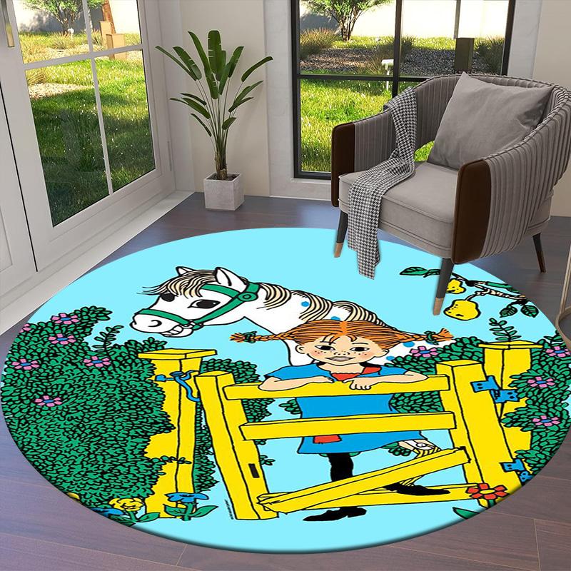 Pippi Longstocking Round Area Rug,Carpet Rug for Living Room Bedroom Sofa Playroom Decor,Non-slip Floor Mat