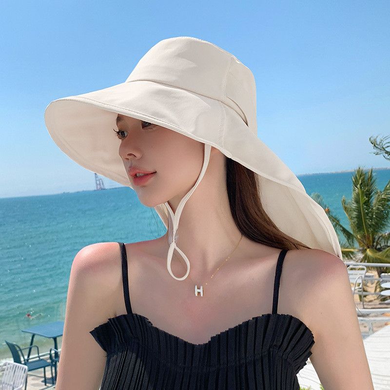 

8464 Summer Foldable Fashion Hat Outdoor Bag All-Match Sun Hat Women s Large Brim Shawl Sun-Shade Fisherman Hat Champagne Rice