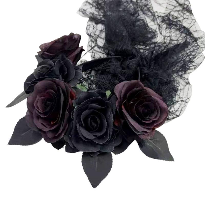 Rose Lace Headband for Women, Gothic Costume Headpiece for Halloween Parties, Cosplay Styling, Stage and Photo Looks