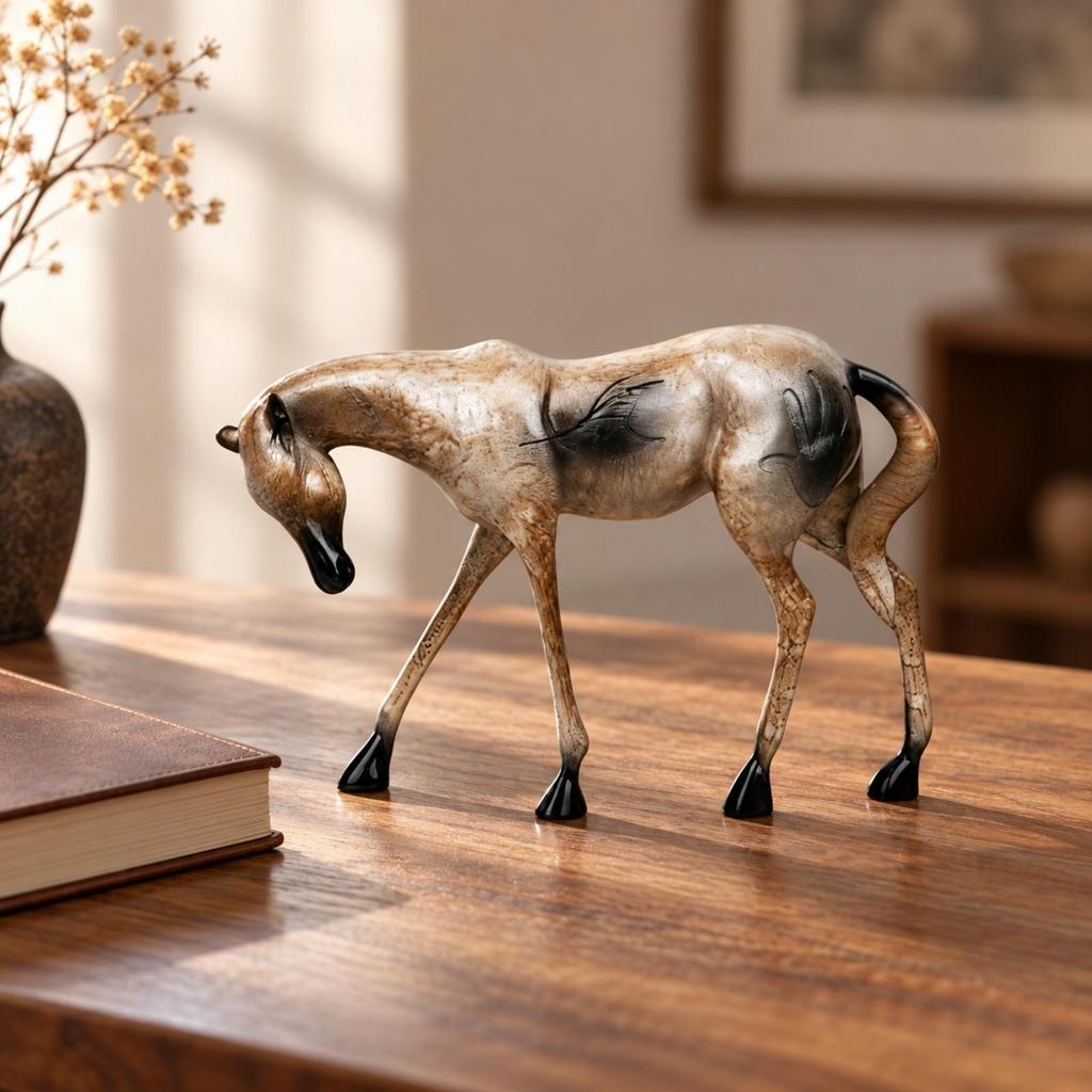Abstract Horse Sculpture Artistic with Engraved Markings Elegant Stylized Equestrian