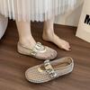 Fashion Hollow Fishnet Ballet Shoes Women's New Summer Flat Slip-on Metal Buckle One Strap Soft Sole Single Mesh Shoes