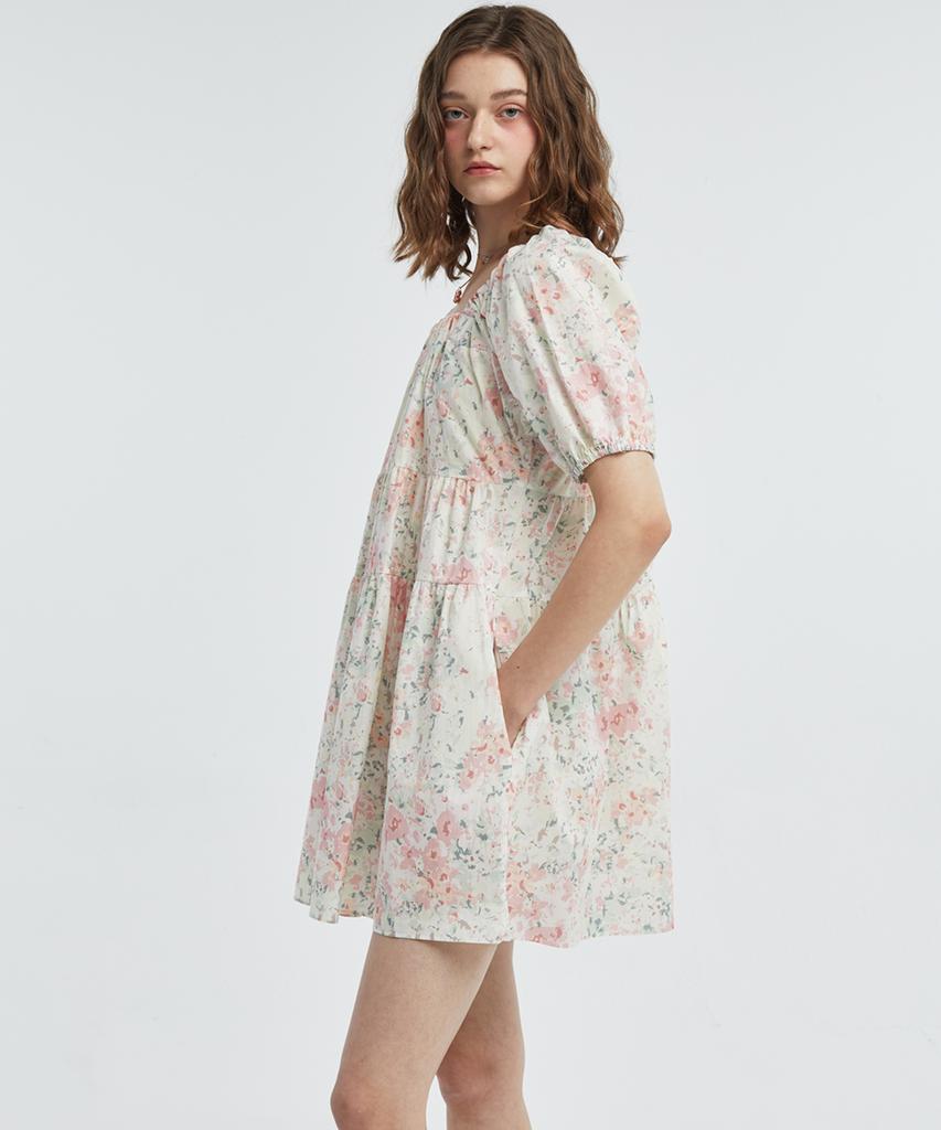 Manavis Seven Off-Shoulder Flower Dress [Pink]