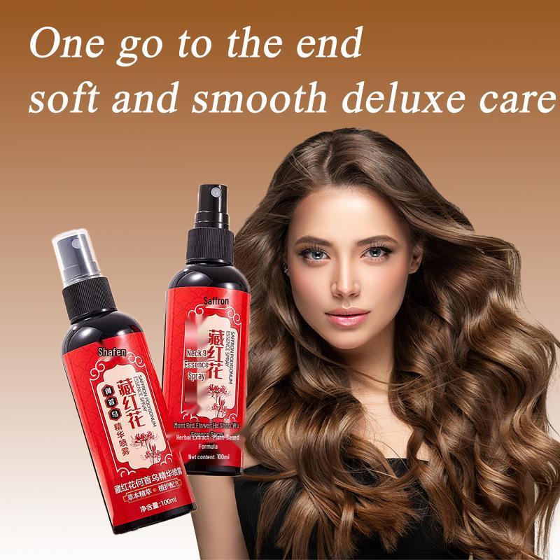 

Genuine Safflower He Shou Wu Essence Hair Spray: Moisturizing, Volumizing, Leave-in Essential Oil for Women s Hair Care.