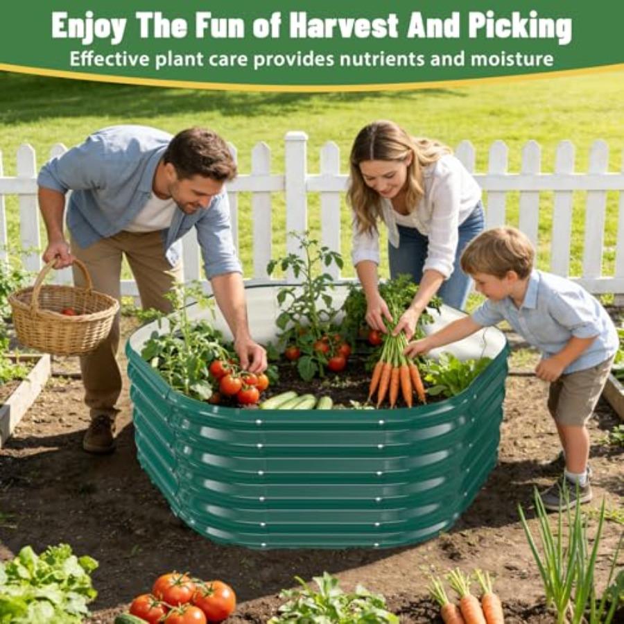 4FT X 1.5FT Hexagon Raised Garden Bed 48 Inch Diagonal 16.5 Inch Tall Galvanized Steel Planter with Wave-Shaped Panels for Outd