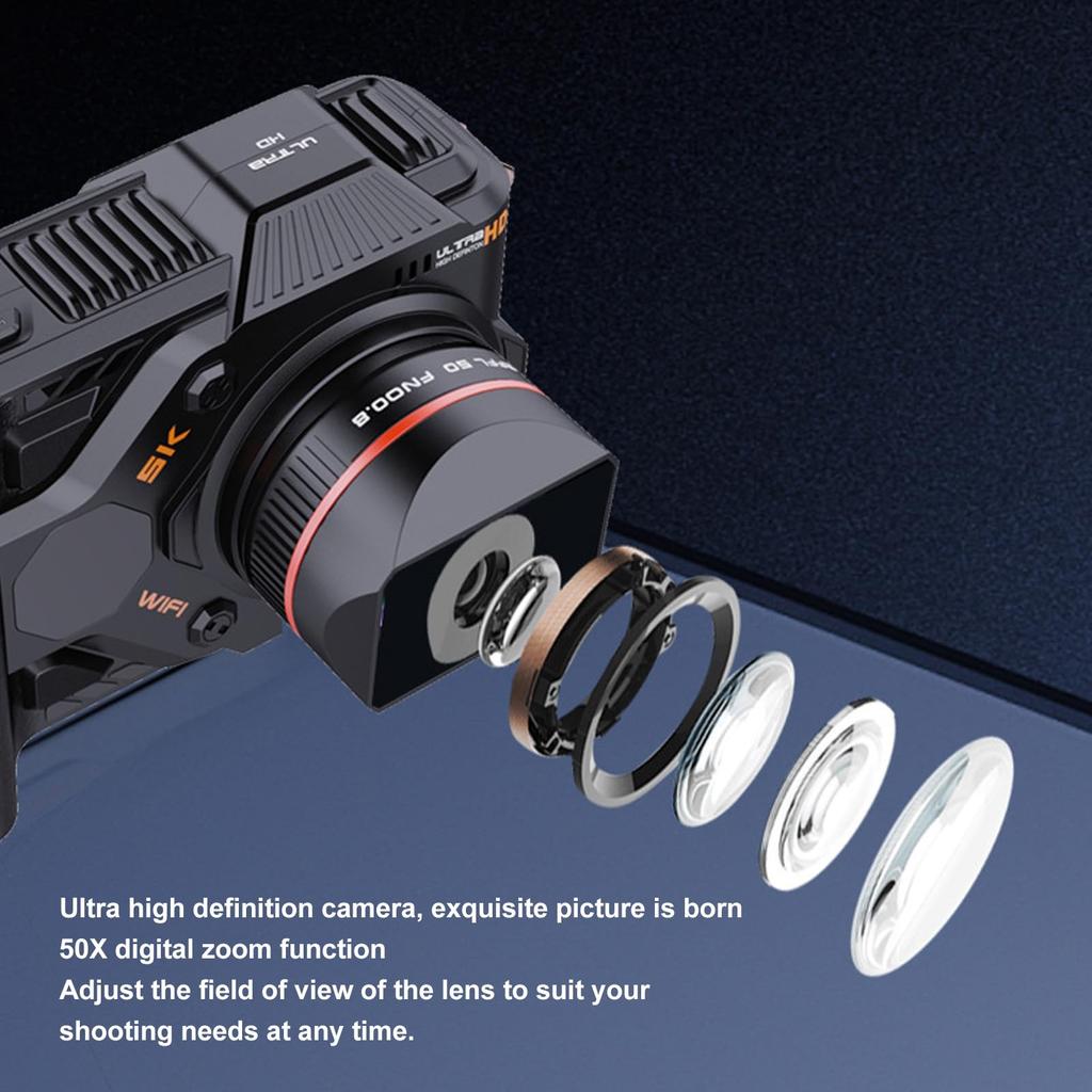 50MP 5K Digital Photography Camera, 50x Zoom, 4-inch Screen, WiFi, Infrared Night Vision, 4800mAh, 15W Starlight, Optical Zoom, 512GB, 4800mAh, 5G