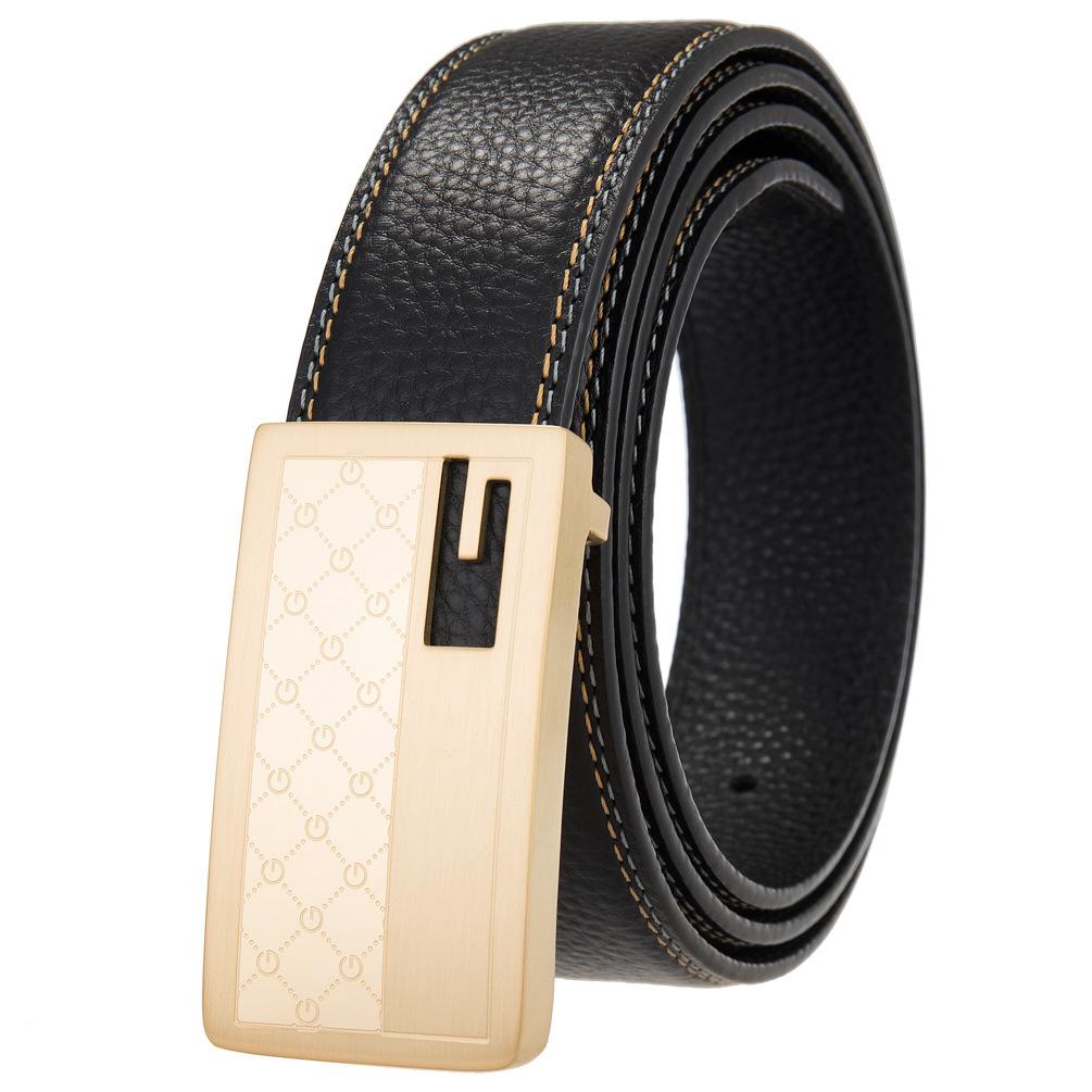 Casual Stainless Steel Smooth Buckle Belt, Men'S Belt, First Layer Cowhide Belt Ly36-61633-5