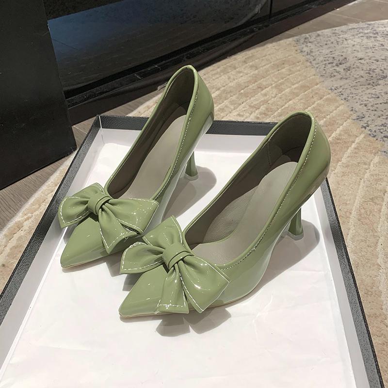 Fashion 35-43 Size Plus High Heels for Women 41 New Versatile Slim Heel Temperament Pointed Bow Single Shoes 42 Work Shoes