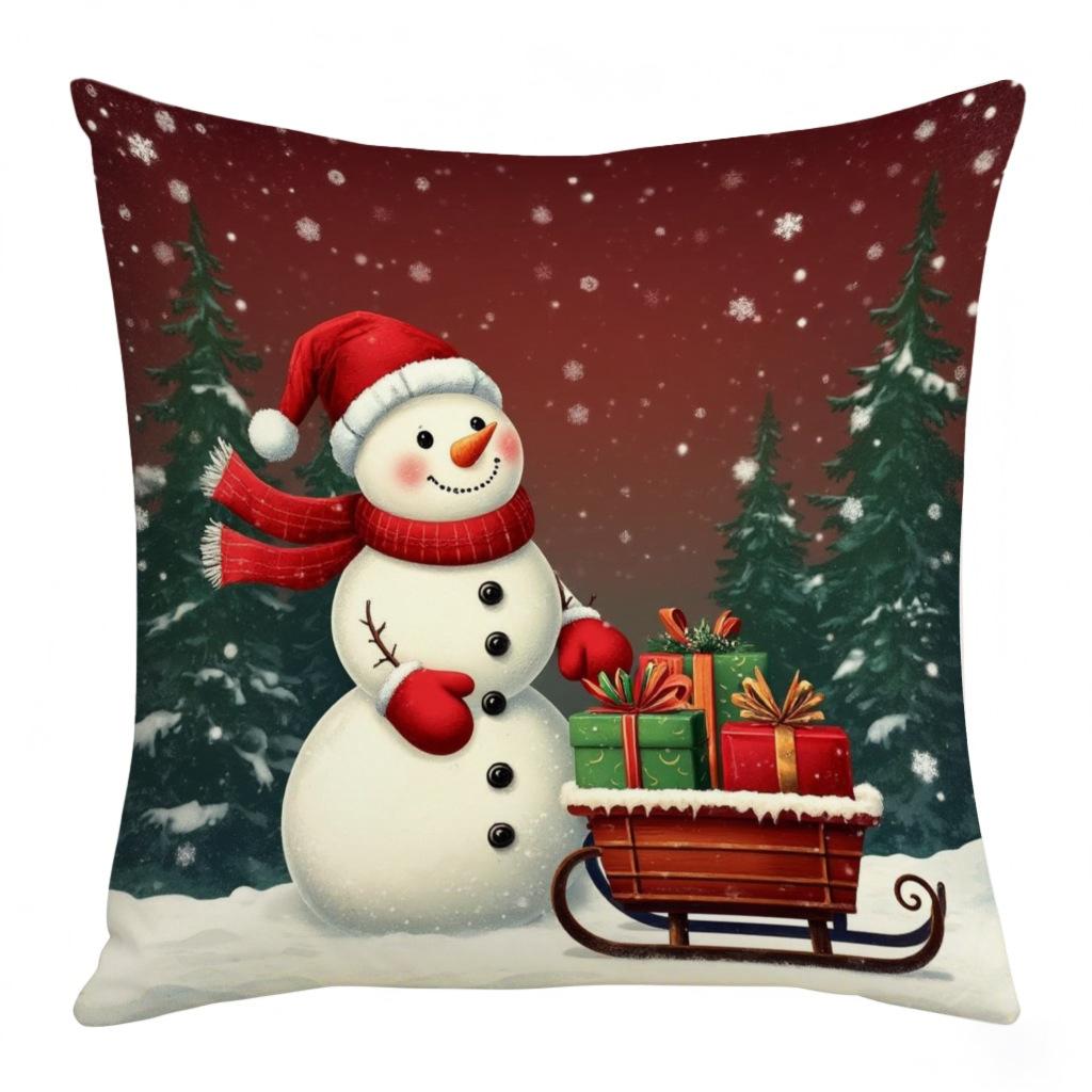 Christmas Snowman Elk Elements Pillow Print Festive Decoration Sofa Atmosphere Decorative Lumbar Cushion Pillow