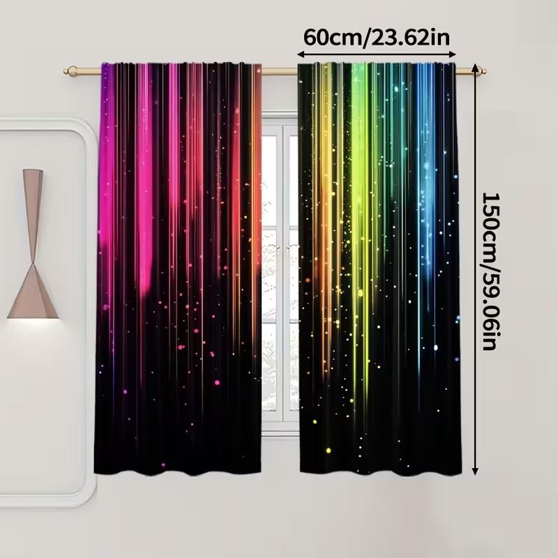 2Pcs Colorful Stripes Print Curtains,suitable for Bedroom,living Room Kitchen Decoration,home Decoration,window Decor