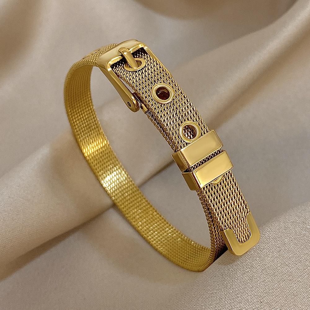 Greatera Stainless Steel Strap Men Bangle Fashion Adjustable Personality Knit Mesh Belt Bracelet For Couples Simple Jewelry