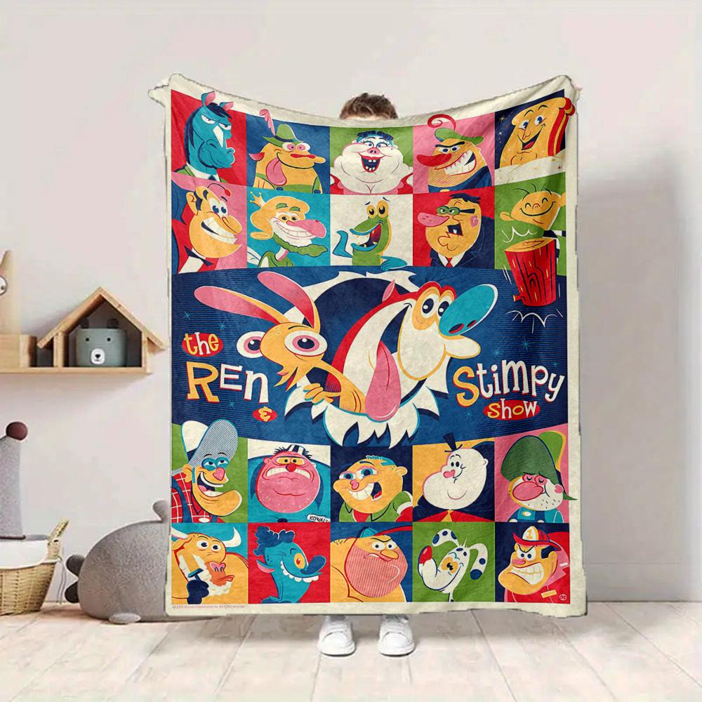 1pc The Ren & Stimpy Show Cozy Print Blanket Lightweight Warm Flannel Throw Blanket For Sofa, Bed, Living Room