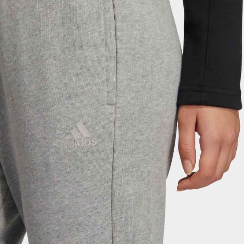 Adidas Solid Color Elastic Cuff Joggers With Brand Logo And Classic Three Stripes Women Bottoms Grey HM7063