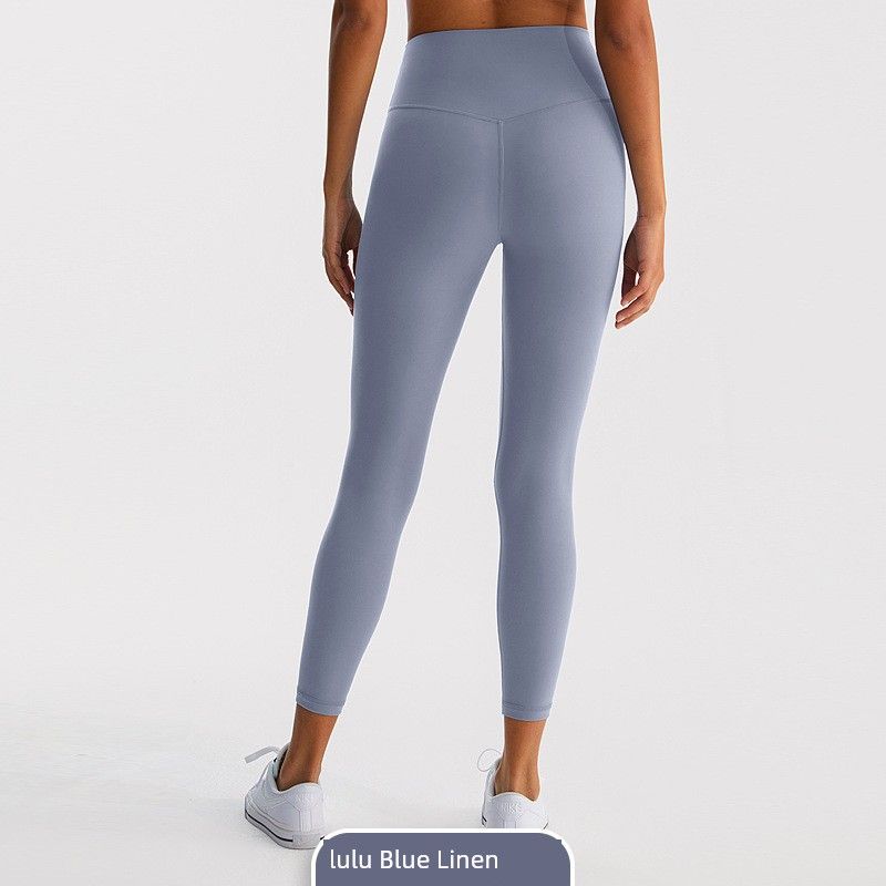 

Lu Same Style Brushed Nude Feel Yoga Pants Women s High Elastic Belly Contracting Hip Raise Skinny Shaping Pocket Sports Workout Ankle Length Pants Blue Flax L