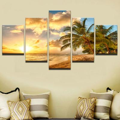 Large Canvas Painting For Bedroom Living Room Home Wall Art Decor 5 Pcs Palm Trees Landscape Printed Modular Picture YGYT No Frame