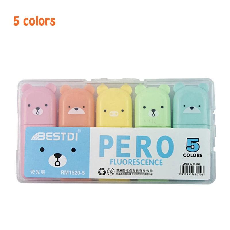 6pcs/Kit Charming Cartoon Mini Highlighter Pens Kawaii Pastel Colors Manga Markers Scrapbooking Diary Highlighter Stationery