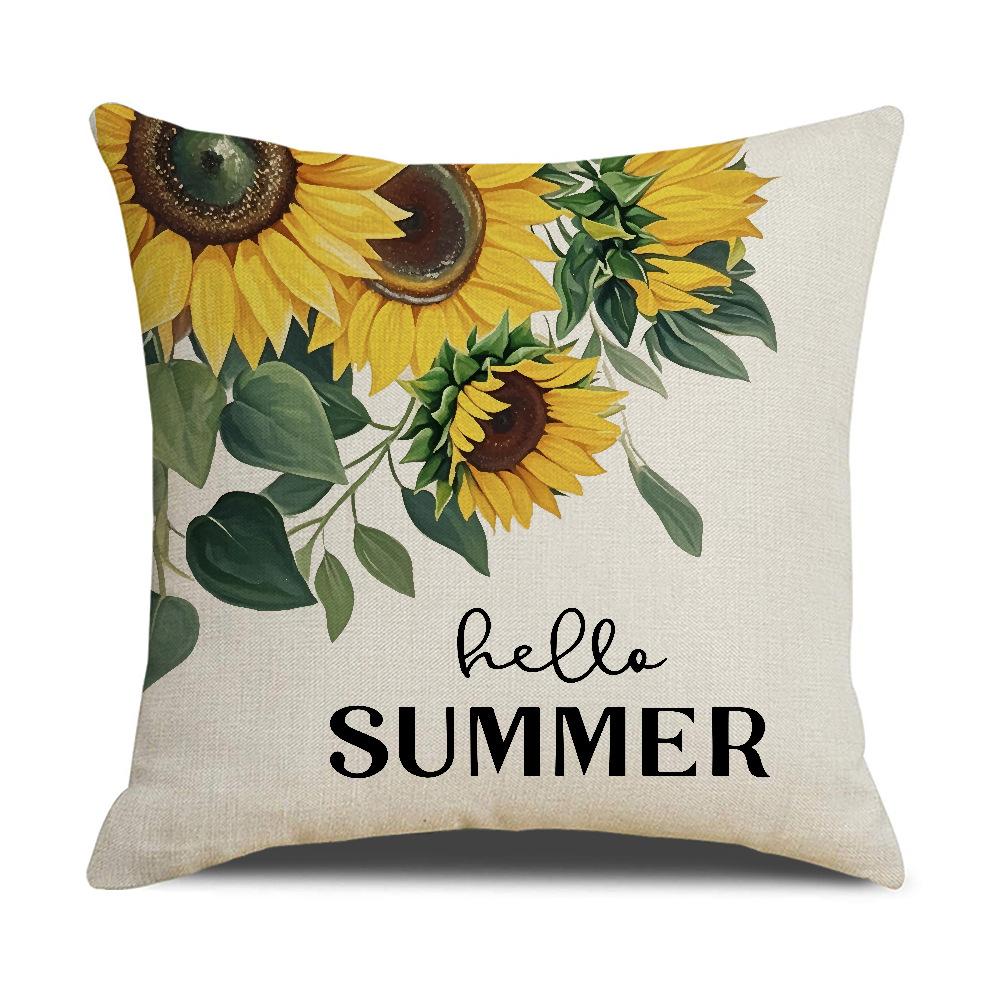 Summer Sunflower Letter Linen Pillowcase Outdoor Party Sofa Cushion Bedroom Pillow