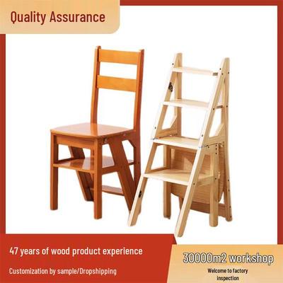 Multifunctional Folding Wooden Ladder Chair for Indoor Use
