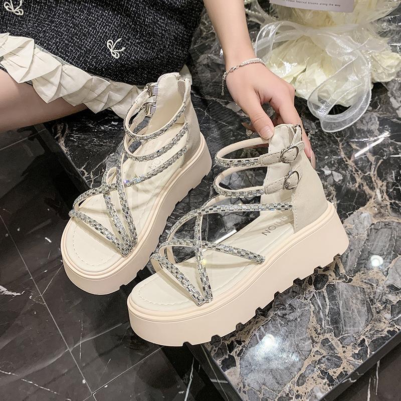 Strass mode sandalen dames zomerkleding nieuwe muffin dikke zool met rok, prachtige sandalen