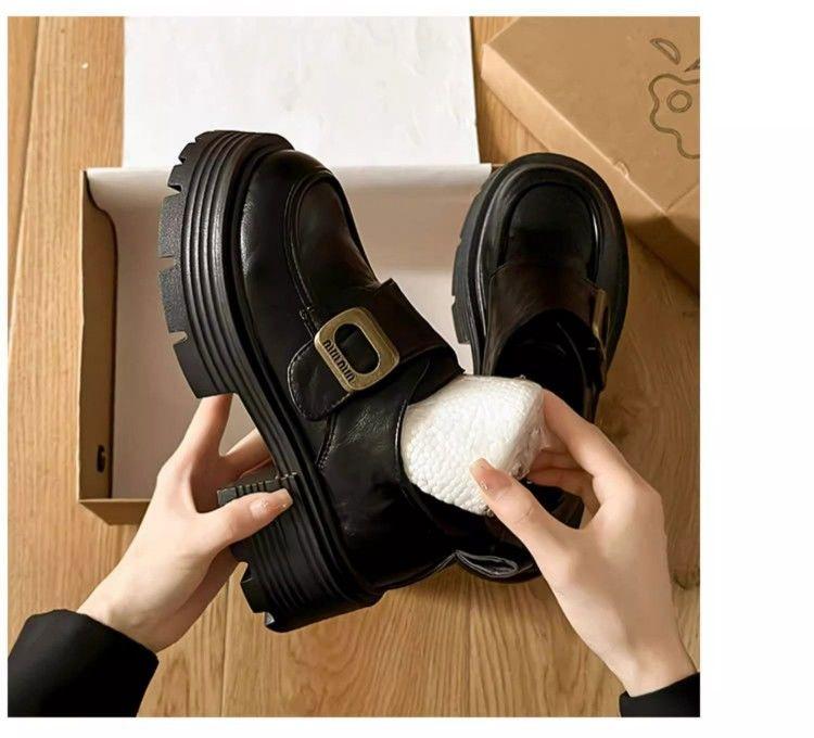Platform women's autumn new retro round head thick heel small leather shoes Velcro high heel muffin single shoes