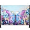 LS Colorful Purple Butterflies Garden Backdrop Kids Baby 1st Birthday Cake Smash Photocall Floral Spring Photo Props Background