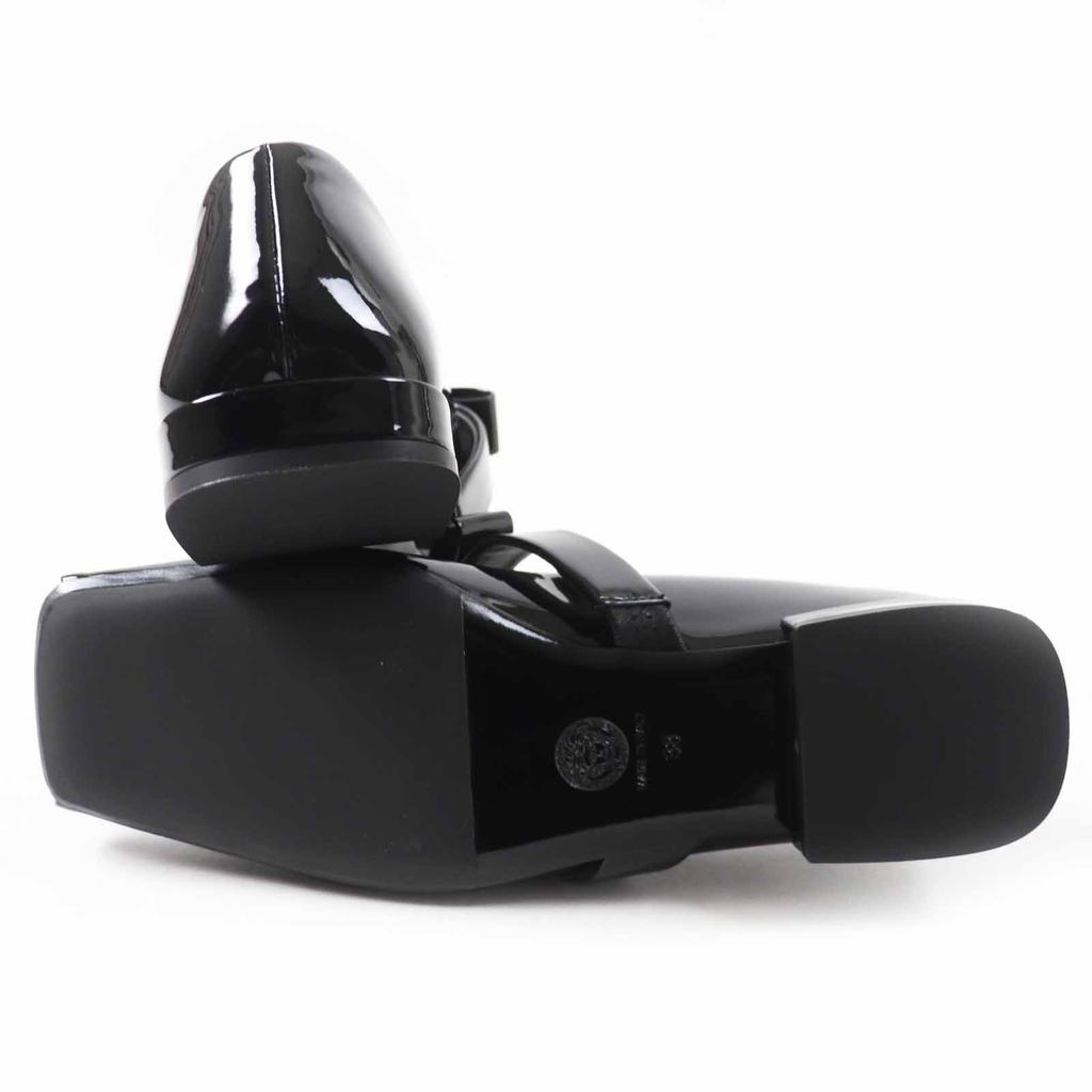 Pristine VERSACE Pumps Jumbo Ribbon Ballerina Open To Black Patent Leather Used