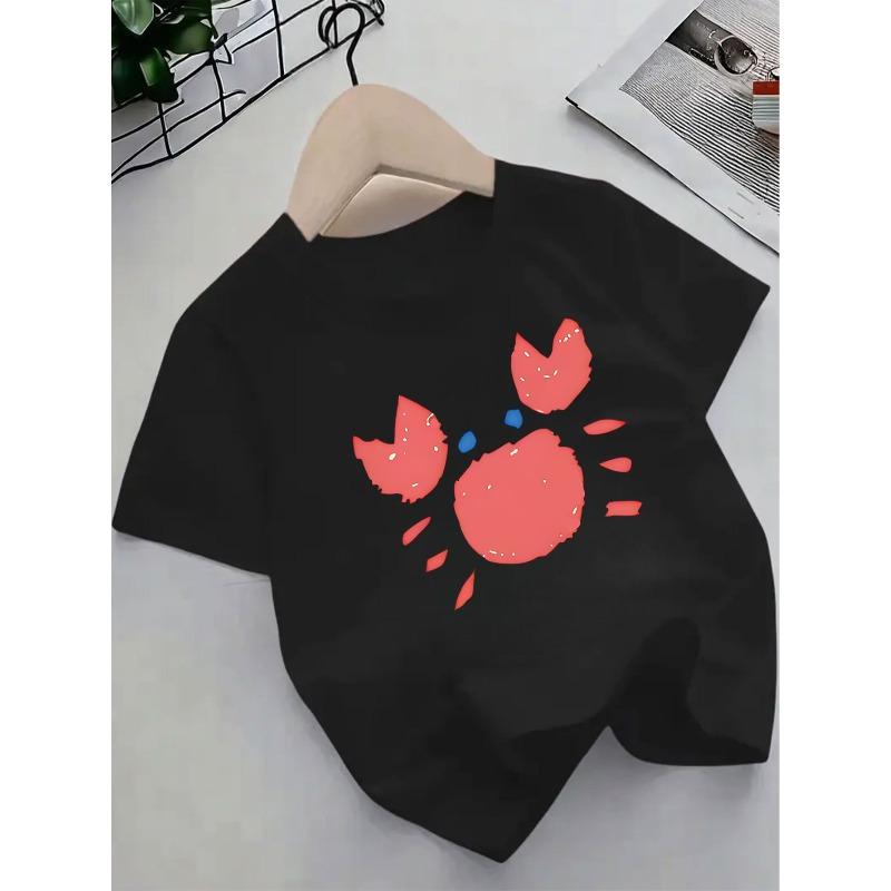 

European sizes New Summer Short-Sleeve T-Shirt for Girls Featuring a Cute Cartoon Crab Design, Perfect for Casual Wear 164cm чорний