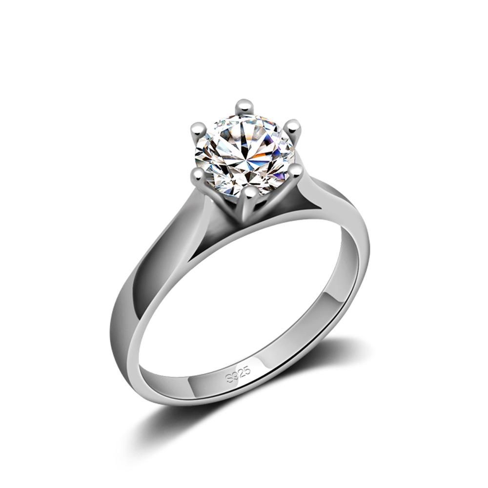 Six-Claw Inlaid 5A Zircon Imitation Diamond Ring Women'S Flower Three-Dimensional Simple Plated Thick White Gold Ring