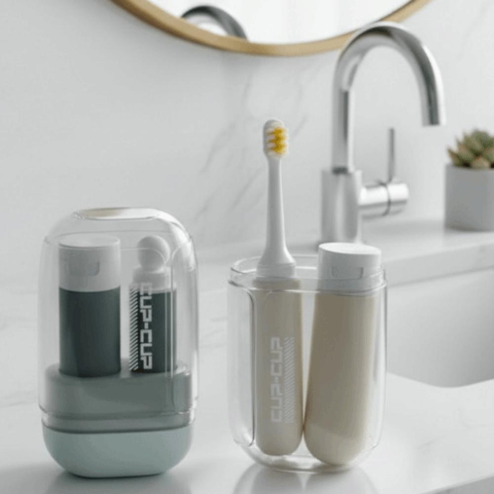 Portable 3 in 1 Travel Toothbrush Set Plastic Mouthwash Cup Toothpaste Storage Box for Daily Use