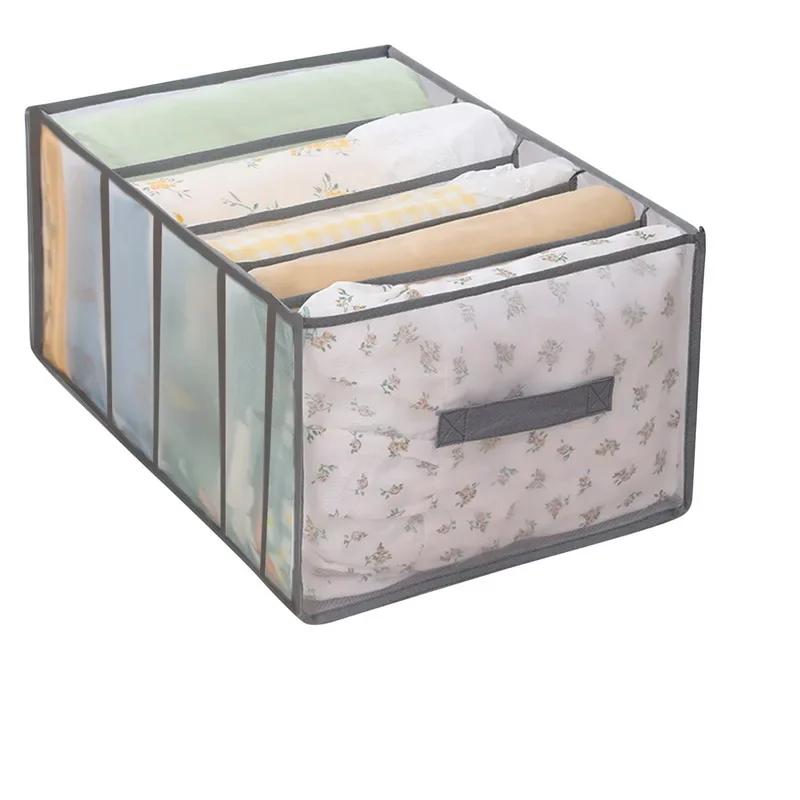 

Large Capacity Quilt Cover Storage 5 Grids Bed Sheet Down Jacket Bath Towel Organizer Mesh Compartment Space Save Storage Box сірий колір