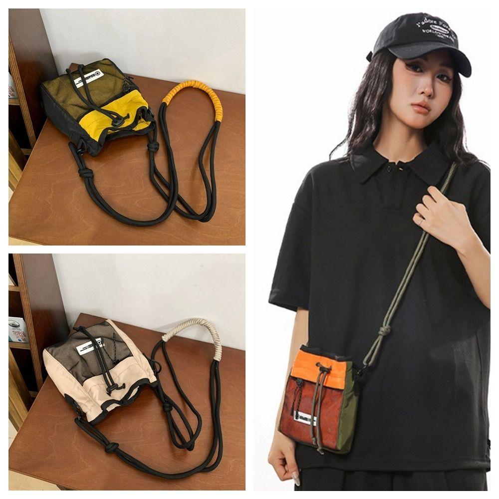 Pleated Men Messenger Bag Nylon Mini HandBag Fashion Drawstring Crossbody Bag  Mobile Phone