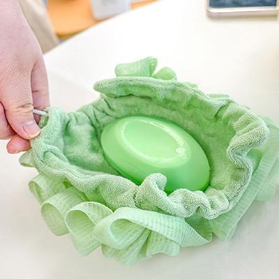 Ręcznik Kąpielowy 2 w 1, Gąbka Loofah ze Sznurkiem do Zamykania na Mydło, Miękka Siateczkowa Gąbka do Kąpieli do Złuszczania Skóry, Narzędzie Kąpielowe do Pielęgnacji Skóry