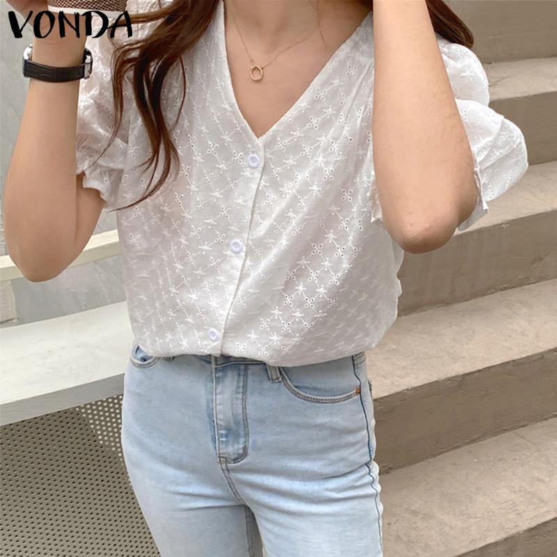 

VONDA Летняя женская хлопковая белая пышная блузка с короткими рукавами