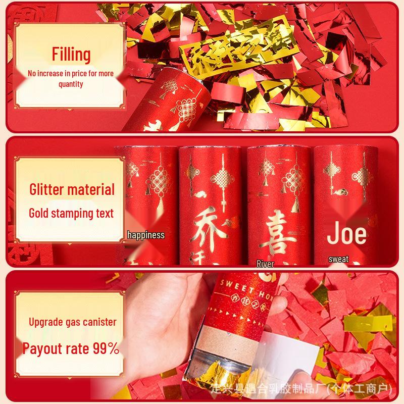 Housewarming Celebration Confetti Cannons - Red and Gold Handheld Ribbons for New Home Ceremony