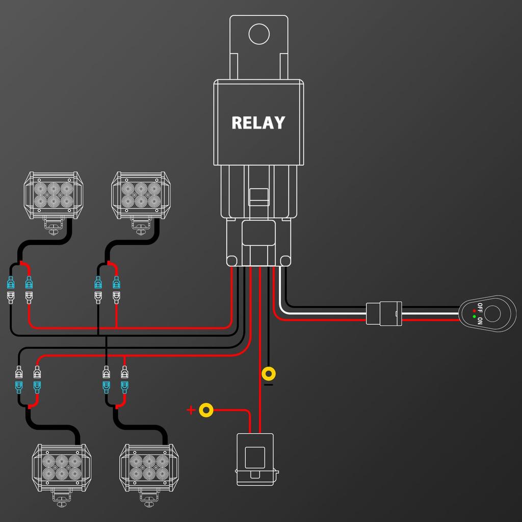 RIGIDON LED Light Bar Wiring Harness Kit 18AWG ON OFF Switch Power Relay