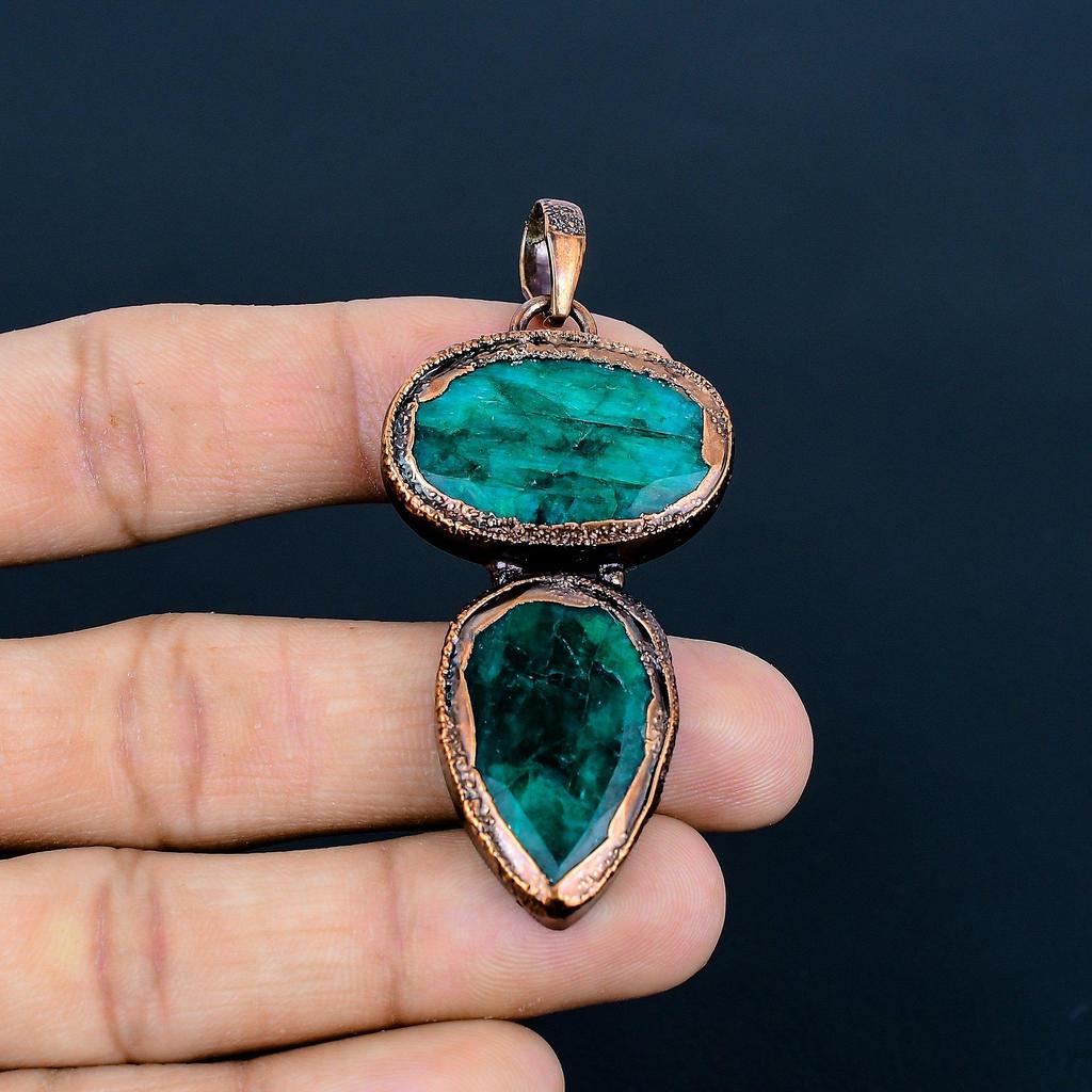 Emerald Pendant, Copper Electroformed Pendant Gemstone Jewelry, Handmade Pendant Amazing Jewelry, Gift For Her