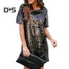 Women's Summer Sequin Midi Dress Casual Crew Neck Short Sleeve T-shirt Dress Sparkly Cocktail Party Dress