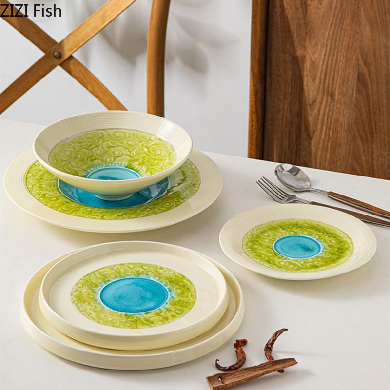 Hotel Restaurant Ceramic Steak Plate Decoration Nordic Style Home Kitchen Dessert Plate Tableware Creative Breakfast Salad Plate