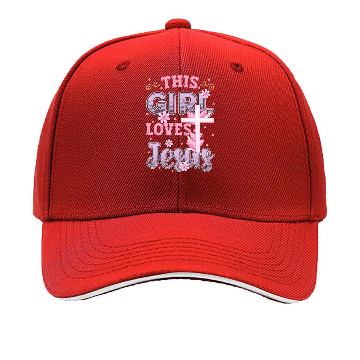 This Girl Loves Jesus Cross Floral Christian Sandwich Baseball Cap Unisex Women Sun Cap Outdoor Workouts Hat One Size