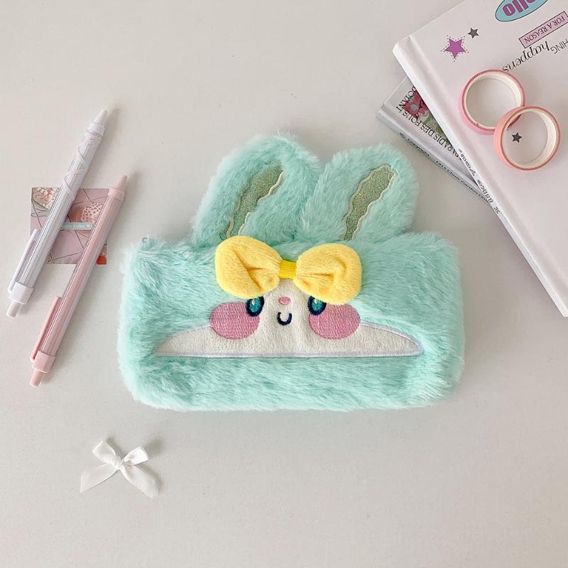 Kawaii Cartoon Plush Rabbit Pen Bag High-Capacity Multi-Function Stationery Case Cute Storage Bag For Student School Supplies